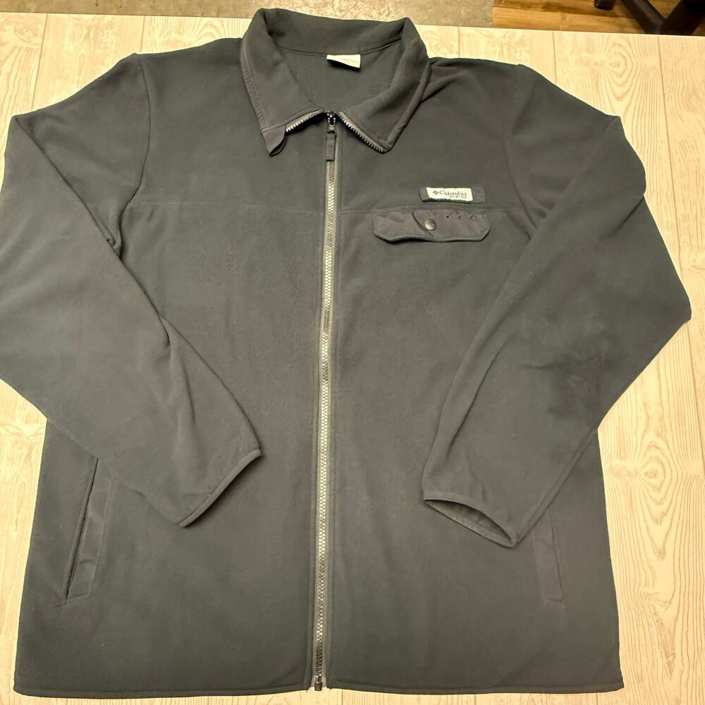 Columbia PFG Mens Large Black Full Zip Fleece Jacket Performance Fishing Outdoor